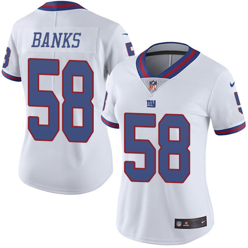 Women's Limited Carl Banks Nike Jersey White - #58 Rush NFL New York Giants